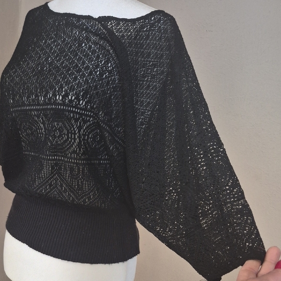 Daytrip Black Off-the-Shoulder Open Knit Sweater - Picture 2 of 4